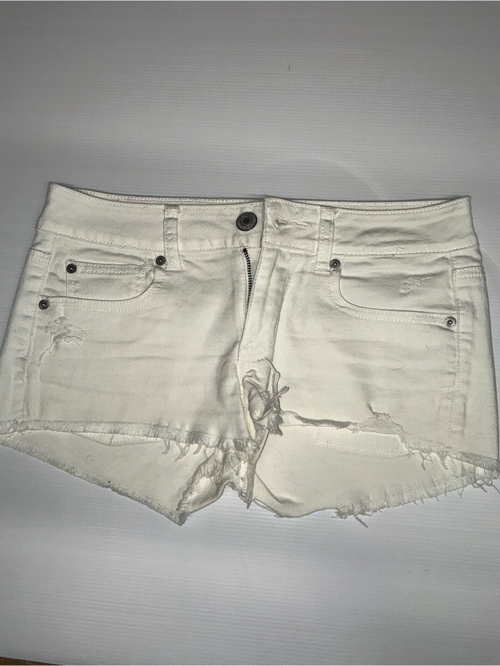 American Eagle Outfitters White Distressed Denim Cutoff Shorts